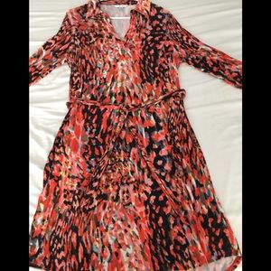 CAbi Abstract Watercolor Print Shirt Dress